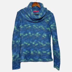 Krimson Klover chunky knit wool blend blue green cowlneck turtleneck sweater M